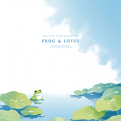 PSD 하늘색 일러스트 자연 개구리 풍경 사람없음 수면 이슬 연잎 감성 경칩 국내일러스트 컨셉 잎 양서류 물 파란색 절기 생태계 파일형식