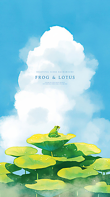 PSD 구름 하늘색 일러스트 자연 하늘 개구리 풍경 사람없음 연두색 연잎 감성 경칩 화창 국내일러스트 자연요소 컨셉 잎 날씨 양서류 초록색 파란색 절기 생태계 파일형식