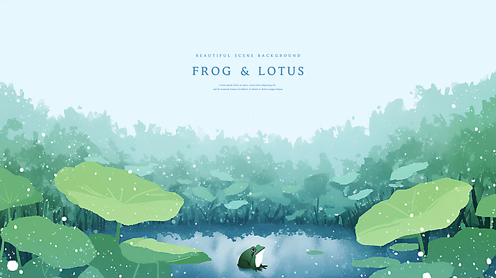 PSD 일러스트 자연 개구리 풍경 사람없음 초록색 연못 수면 연잎 감성 경칩 국내일러스트 컬러 컨셉 잎 양서류 물 절기 생태계 파일형식