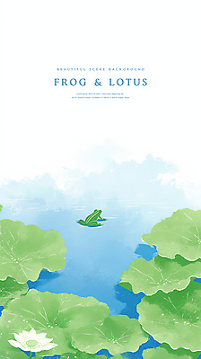PSD 하늘색 일러스트 자연 연꽃 개구리 풍경 사람없음 초록색 연못 수면 연잎 감성 경칩 국내일러스트 꽃 컬러 컨셉 잎 양서류 물 파란색 절기 생태계 파일형식