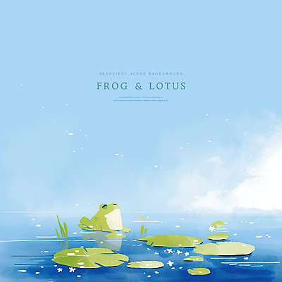 PSD 구름 하늘색 일러스트 자연 하늘 개구리 풍경 사람없음 연못 수면 연잎 감성 경칩 국내일러스트 자연요소 컨셉 잎 양서류 물 파란색 절기 생태계 파일형식
