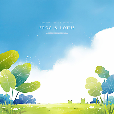 PSD 구름 하늘색 일러스트 자연 하늘 개구리 풍경 잔디 사람없음 연잎 감성 경칩 국내일러스트 자연요소 식물 컨셉 잎 양서류 파란색 절기 생태계 파일형식