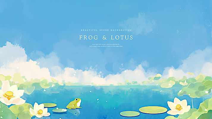 PSD 구름 하늘색 일러스트 자연 하늘 연꽃 개구리 풍경 사람없음 연못 수면 연잎 감성 경칩 국내일러스트 자연요소 꽃 컨셉 잎 양서류 물 파란색 절기 생태계 파일형식