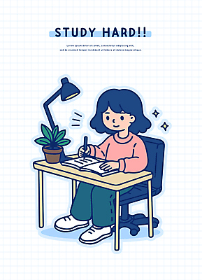 전신 학생 여자 화분 일러스트 청소년 한명 앉기 책 반짝임 연필 펜 스탠드 책상 바퀴의자 열공 십대여자한명만 국내일러스트 AI파일 1 가구 의자 모션 학용품 조명 사람 학습 필기구 여자한명만 십대여자만 파일형식 벡터