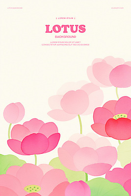 PSD 분홍색 꽃백그라운드 일러스트 수채화 연꽃 사람없음 연잎 국내일러스트 꽃 컬러 백그라운드 잎 파일형식