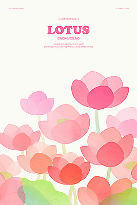 PSD 분홍색 꽃백그라운드 일러스트 수채화 연꽃 사람없음 연잎 국내일러스트 꽃 컬러 백그라운드 잎 파일형식