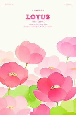 PSD 분홍색 꽃백그라운드 일러스트 수채화 연꽃 사람없음 연잎 국내일러스트 꽃 컬러 백그라운드 잎 파일형식