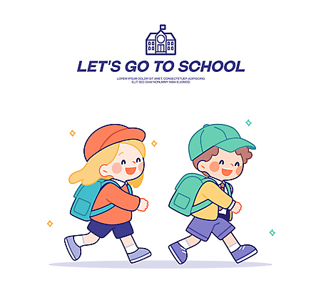 전신 학생 여자 남자 어린이 가방 일러스트 학교 책가방 미소 웃음 소녀 소년 두명 반짝임 달리기 등교 캡모자 어린이만 일러캐릭터 AI파일 캐릭터 모자_잡화 잡화 교육 모션 표정 사람 등하교 파일형식 벡터