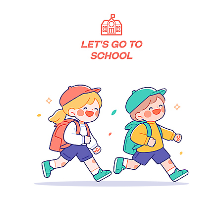 전신 학생 여자 남자 어린이 가방 일러스트 학교 책가방 미소 웃음 소녀 소년 두명 반짝임 달리기 등교 캡모자 어린이만 일러캐릭터 AI파일 캐릭터 모자_잡화 잡화 교육 모션 표정 사람 등하교 파일형식 벡터