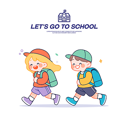 전신 학생 여자 남자 어린이 가방 일러스트 학교 책가방 미소 웃음 소녀 소년 두명 반짝임 달리기 등교 캡모자 어린이만 일러캐릭터 AI파일 캐릭터 모자_잡화 잡화 교육 모션 표정 사람 등하교 파일형식 벡터