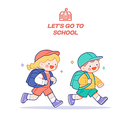 전신 학생 여자 남자 어린이 가방 일러스트 학교 책가방 미소 웃음 소녀 소년 두명 반짝임 달리기 등교 캡모자 어린이만 일러캐릭터 AI파일 캐릭터 모자_잡화 잡화 교육 모션 표정 사람 등하교 파일형식 벡터