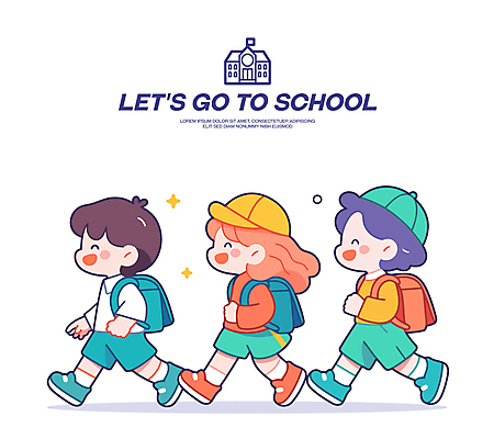 전신 학생 여자 남자 어린이 가방 일러스트 학교 책가방 미소 웃음 소녀 소년 세명 반짝임 걷기 등교 캡모자 어린이만 일러캐릭터 AI파일 캐릭터 모자_잡화 잡화 교육 모션 표정 사람 등하교 파일형식 벡터