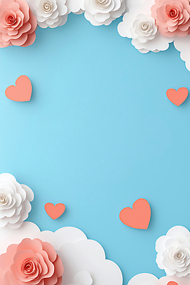 JPG 구름 편집이미지 분홍색 하늘색 화이트데이 발렌타인데이 사랑 사람없음 장미 하트 페이퍼아트 편집실사 AI포토 AI콘텐츠 자연요소 모양 꽃 감정 컬러 데이이벤트 파란색 CG 파일형식