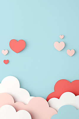 JPG 구름 편집이미지 분홍색 하늘색 화이트데이 발렌타인데이 사랑 사람없음 하트 페이퍼아트 편집실사 AI포토 AI콘텐츠 자연요소 모양 감정 컬러 데이이벤트 파란색 CG 파일형식