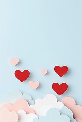 JPG 구름 편집이미지 분홍색 하늘색 화이트데이 발렌타인데이 사랑 사람없음 하트 페이퍼아트 편집실사 AI포토 AI콘텐츠 자연요소 모양 감정 컬러 데이이벤트 파란색 CG 파일형식