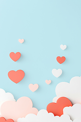 JPG 구름 편집이미지 분홍색 하늘색 화이트데이 발렌타인데이 사랑 사람없음 하트 페이퍼아트 편집실사 AI포토 AI콘텐츠 자연요소 모양 감정 컬러 데이이벤트 파란색 CG 파일형식