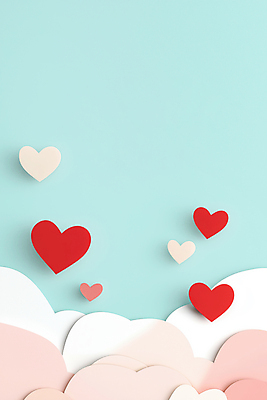 JPG 구름 편집이미지 분홍색 하늘색 화이트데이 발렌타인데이 사랑 사람없음 하트 페이퍼아트 편집실사 AI포토 AI콘텐츠 자연요소 모양 감정 컬러 데이이벤트 파란색 CG 파일형식