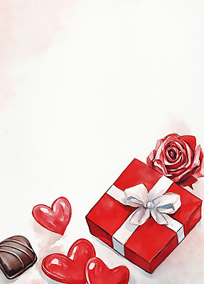 JPG 리본 일러스트 화이트데이 수채화 발렌타인데이 사람없음 빨간색 선물상자 장미 초콜릿 빈티지 카피스페이스 국내일러스트 AI일러스트 AI콘텐츠 꽃 컬러 컨셉 데이이벤트 디저트 선물 상자 공백 파일형식