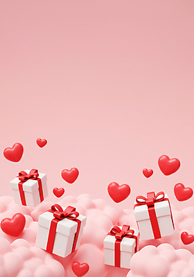 JPG 구름 편집이미지 분홍색 화이트데이 발렌타인데이 사랑 사람없음 선물상자 3D 하트 카피스페이스 편집3D AI컴퓨터그래픽 AI콘텐츠 자연요소 모양 감정 컬러 데이이벤트 선물 상자 공백 디지털합성 파일형식