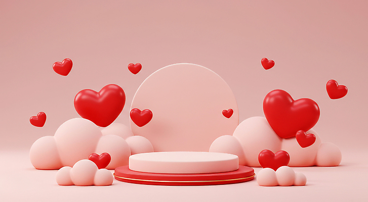 JPG 구름 편집이미지 분홍색 화이트데이 발렌타인데이 사랑 사람없음 3D 하트 원형 구조물 단상 포디움 편집3D AI컴퓨터그래픽 AI콘텐츠 자연요소 모양 도형 건축 감정 컬러 데이이벤트 무대 디지털합성 파일형식