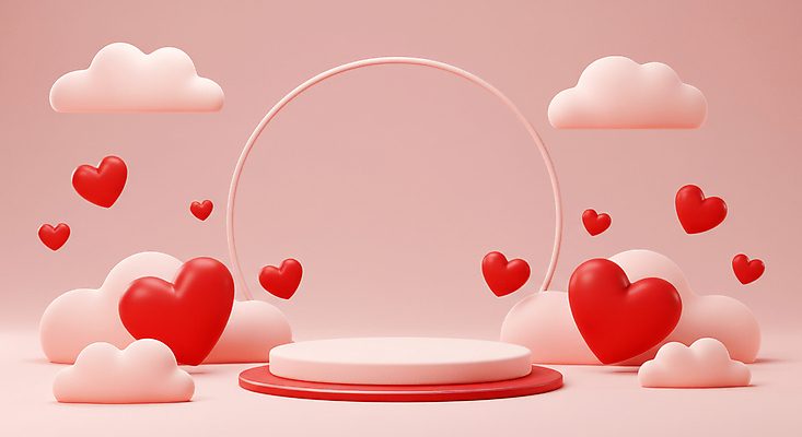 JPG 구름 편집이미지 분홍색 화이트데이 발렌타인데이 사랑 사람없음 3D 하트 원형 구조물 단상 포디움 편집3D AI컴퓨터그래픽 AI콘텐츠 자연요소 모양 도형 건축 감정 컬러 데이이벤트 무대 디지털합성 파일형식