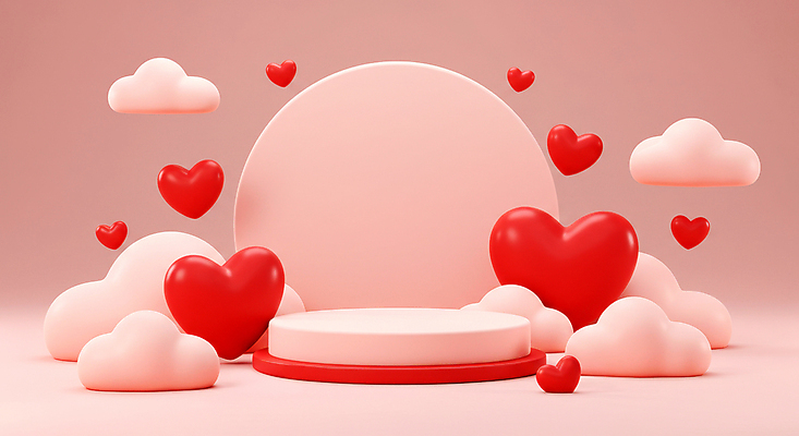 JPG 구름 편집이미지 분홍색 화이트데이 발렌타인데이 사랑 사람없음 3D 하트 원형 구조물 단상 포디움 편집3D AI컴퓨터그래픽 AI콘텐츠 자연요소 모양 도형 건축 감정 컬러 데이이벤트 무대 디지털합성 파일형식