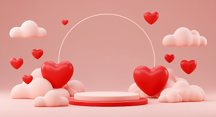 JPG 구름 편집이미지 분홍색 화이트데이 발렌타인데이 사랑 사람없음 3D 하트 원형 구조물 단상 포디움 편집3D AI컴퓨터그래픽 AI콘텐츠 자연요소 모양 도형 건축 감정 컬러 데이이벤트 무대 디지털합성 파일형식