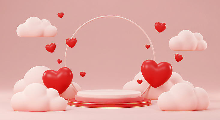 JPG 구름 편집이미지 분홍색 화이트데이 발렌타인데이 사랑 사람없음 3D 하트 원형 구조물 단상 포디움 편집3D AI컴퓨터그래픽 AI콘텐츠 자연요소 모양 도형 건축 감정 컬러 데이이벤트 무대 디지털합성 파일형식