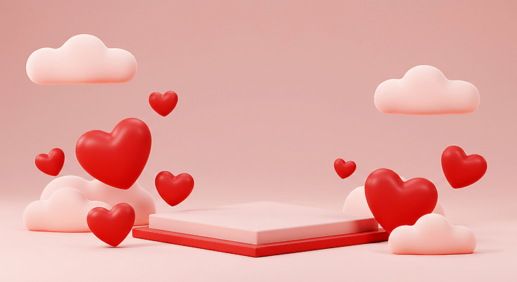 JPG 구름 편집이미지 분홍색 화이트데이 발렌타인데이 사랑 사람없음 3D 사각형 하트 구조물 단상 포디움 편집3D AI컴퓨터그래픽 AI콘텐츠 자연요소 모양 도형 건축 감정 컬러 데이이벤트 무대 디지털합성 파일형식