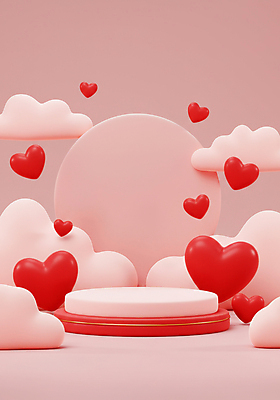 JPG 구름 편집이미지 분홍색 화이트데이 발렌타인데이 사랑 사람없음 3D 하트 원형 구조물 단상 포디움 편집3D AI컴퓨터그래픽 AI콘텐츠 자연요소 모양 도형 건축 감정 컬러 데이이벤트 무대 디지털합성 파일형식