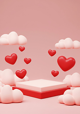 JPG 구름 편집이미지 분홍색 화이트데이 발렌타인데이 사랑 사람없음 3D 사각형 하트 구조물 단상 포디움 편집3D AI컴퓨터그래픽 AI콘텐츠 자연요소 모양 도형 건축 감정 컬러 데이이벤트 무대 디지털합성 파일형식