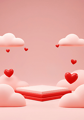 JPG 구름 편집이미지 분홍색 화이트데이 발렌타인데이 사랑 사람없음 3D 사각형 하트 구조물 단상 포디움 편집3D AI컴퓨터그래픽 AI콘텐츠 자연요소 모양 도형 건축 감정 컬러 데이이벤트 무대 디지털합성 파일형식