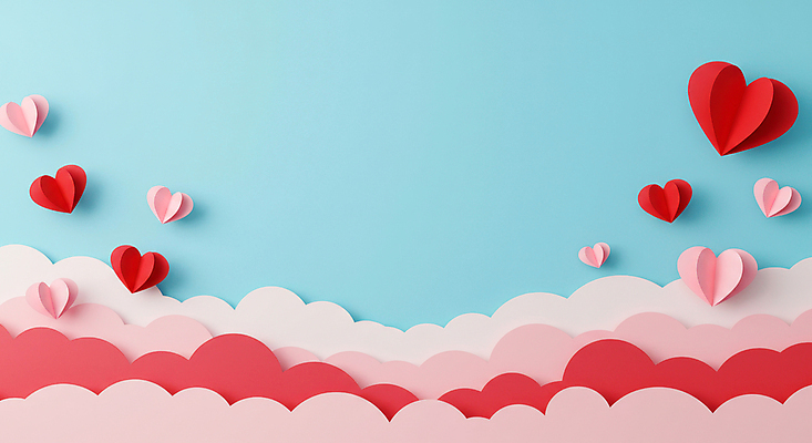 JPG 구름 편집이미지 분홍색 하늘색 백그라운드 화이트데이 발렌타인데이 사랑 사람없음 페이퍼아트 편집실사 AI포토 AI콘텐츠 자연요소 감정 컬러 데이이벤트 파란색 CG 파일형식