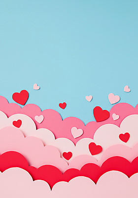 JPG 구름 편집이미지 분홍색 하늘색 백그라운드 화이트데이 발렌타인데이 사랑 사람없음 페이퍼아트 편집실사 AI포토 AI콘텐츠 자연요소 감정 컬러 데이이벤트 파란색 CG 파일형식