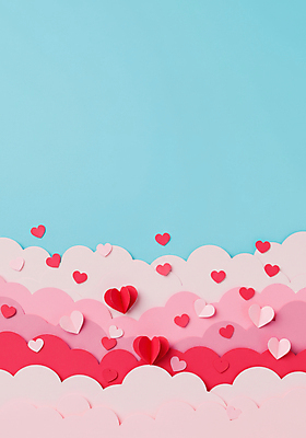 JPG 구름 편집이미지 분홍색 하늘색 백그라운드 화이트데이 발렌타인데이 사랑 사람없음 페이퍼아트 편집실사 AI포토 AI콘텐츠 자연요소 감정 컬러 데이이벤트 파란색 CG 파일형식