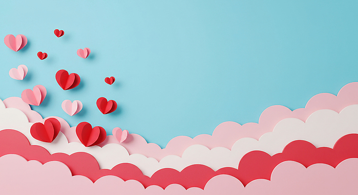 JPG 구름 편집이미지 분홍색 하늘색 백그라운드 화이트데이 발렌타인데이 사랑 사람없음 페이퍼아트 편집실사 AI포토 AI콘텐츠 자연요소 감정 컬러 데이이벤트 파란색 CG 파일형식