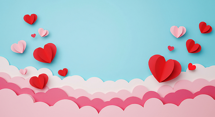 JPG 구름 편집이미지 분홍색 하늘색 백그라운드 화이트데이 발렌타인데이 사랑 사람없음 페이퍼아트 편집실사 AI포토 AI콘텐츠 자연요소 감정 컬러 데이이벤트 파란색 CG 파일형식