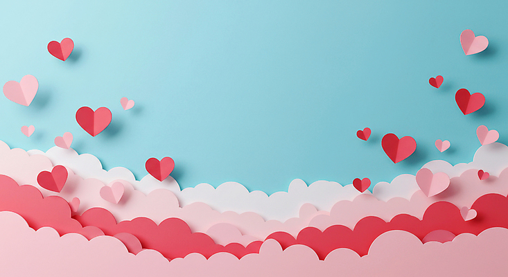 JPG 구름 편집이미지 분홍색 하늘색 백그라운드 화이트데이 발렌타인데이 사랑 사람없음 페이퍼아트 편집실사 AI포토 AI콘텐츠 자연요소 감정 컬러 데이이벤트 파란색 CG 파일형식