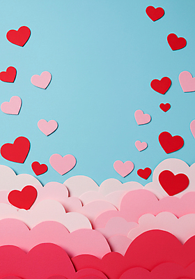 JPG 구름 편집이미지 분홍색 하늘색 백그라운드 화이트데이 발렌타인데이 사랑 사람없음 페이퍼아트 편집실사 AI포토 AI콘텐츠 자연요소 감정 컬러 데이이벤트 파란색 CG 파일형식