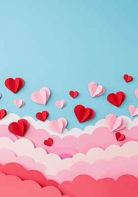 JPG 구름 편집이미지 분홍색 하늘색 백그라운드 화이트데이 발렌타인데이 사랑 사람없음 페이퍼아트 편집실사 AI포토 AI콘텐츠 자연요소 감정 컬러 데이이벤트 파란색 CG 파일형식