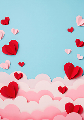 JPG 구름 편집이미지 분홍색 하늘색 백그라운드 화이트데이 발렌타인데이 사랑 사람없음 페이퍼아트 편집실사 AI포토 AI콘텐츠 자연요소 감정 컬러 데이이벤트 파란색 CG 파일형식