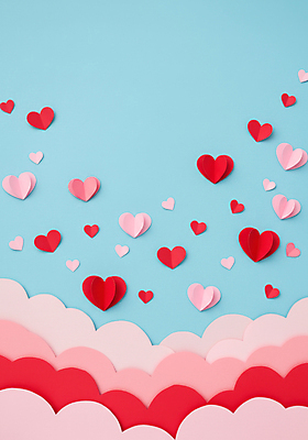 JPG 구름 편집이미지 분홍색 하늘색 백그라운드 화이트데이 발렌타인데이 사랑 사람없음 페이퍼아트 편집실사 AI포토 AI콘텐츠 자연요소 감정 컬러 데이이벤트 파란색 CG 파일형식