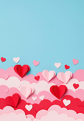 JPG 구름 편집이미지 분홍색 하늘색 백그라운드 화이트데이 발렌타인데이 사랑 사람없음 페이퍼아트 편집실사 AI포토 AI콘텐츠 자연요소 감정 컬러 데이이벤트 파란색 CG 파일형식