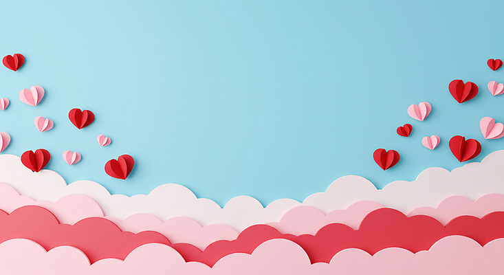 JPG 구름 편집이미지 분홍색 하늘색 백그라운드 화이트데이 발렌타인데이 사랑 사람없음 페이퍼아트 편집실사 AI포토 AI콘텐츠 자연요소 감정 컬러 데이이벤트 파란색 CG 파일형식