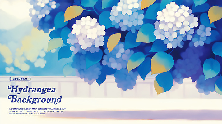 PSD 꽃백그라운드 일러스트 나뭇잎 수채화 사람없음 파란색 봄 수국 국내일러스트 계절 꽃 컬러 백그라운드 잎 파일형식