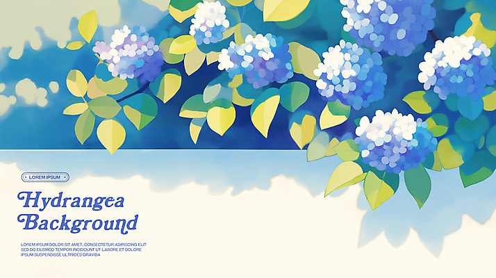PSD 꽃백그라운드 일러스트 나뭇잎 수채화 사람없음 파란색 담장 봄 수국 국내일러스트 계절 꽃 컬러 백그라운드 잎 파일형식
