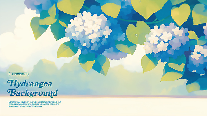 PSD 꽃백그라운드 일러스트 나뭇잎 수채화 사람없음 파란색 봄 수국 국내일러스트 계절 꽃 컬러 백그라운드 잎 파일형식