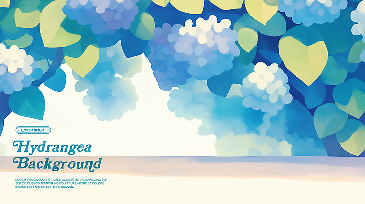 PSD 꽃백그라운드 일러스트 나뭇잎 수채화 사람없음 파란색 봄 수국 국내일러스트 계절 꽃 컬러 백그라운드 잎 파일형식