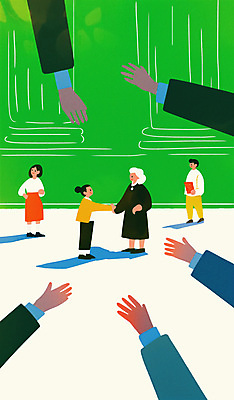 전신 PSD 손 여자 노년 남자 어린이 생각 일러스트 대화 소녀 여러명 성인 신체부위 초록색 손잡기 모임 사회 광장 의견 손뻗기 참여 국내일러스트 컬러 다수 모션 말하기 사람 공동체 파일형식