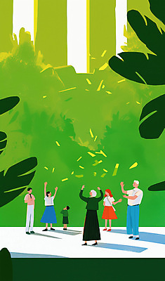 전신 PSD 나무 여자 노년 남자 어린이 생각 일러스트 대화 소년 여러명 성인 초록색 손들기 만세 모임 올려보기 사회 광장 의견 참여 국내일러스트 식물 컬러 다수 모션 말하기 사람 공동체 파일형식